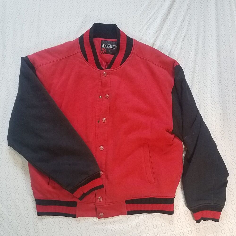 Vintage Modernized Mens Red Black Striped Insulated Puff Coat Size XL